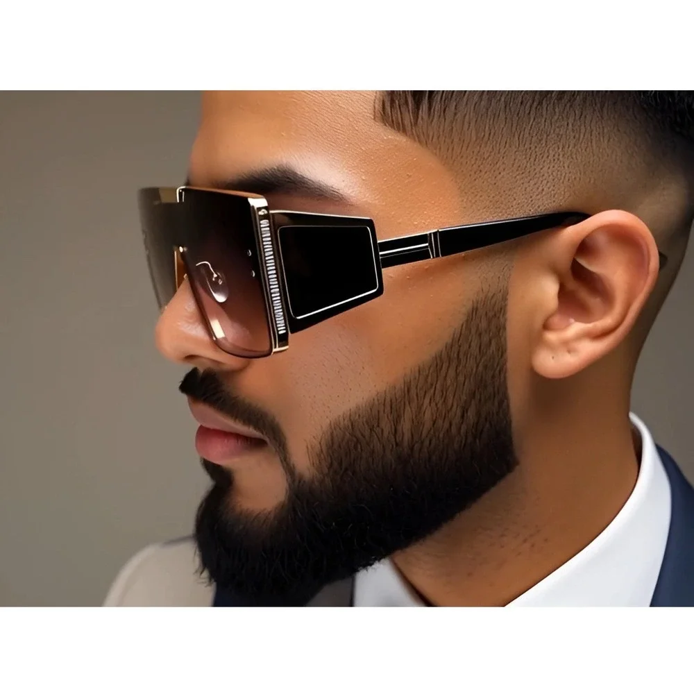 Shield Sunglasses Gold Frame Oversized Fashion Designer Men‎ Trendy Gafas 2026